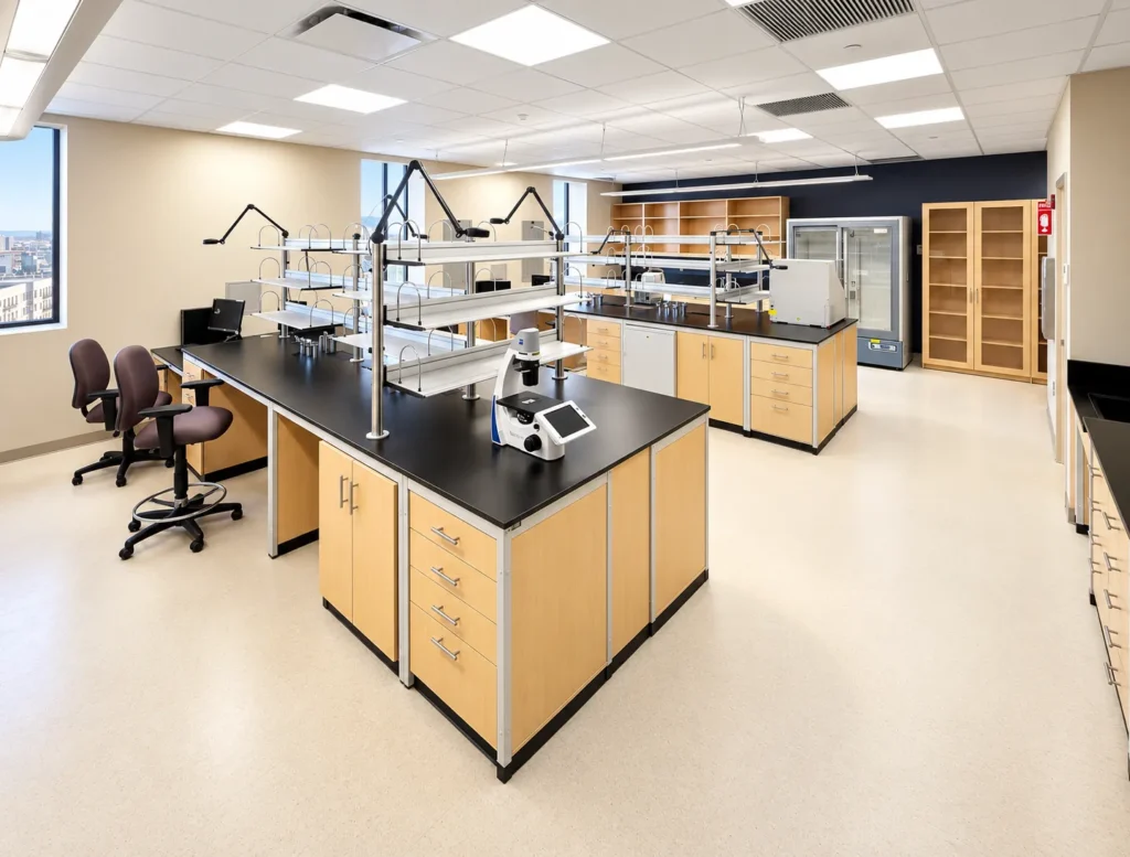 Clinical laboratory casework and bench fit-out in a MacBick lab project